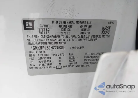 2017 GMC Acadia Denali из США, поврежденный, VIN 1GKKNPLS0HZ276366